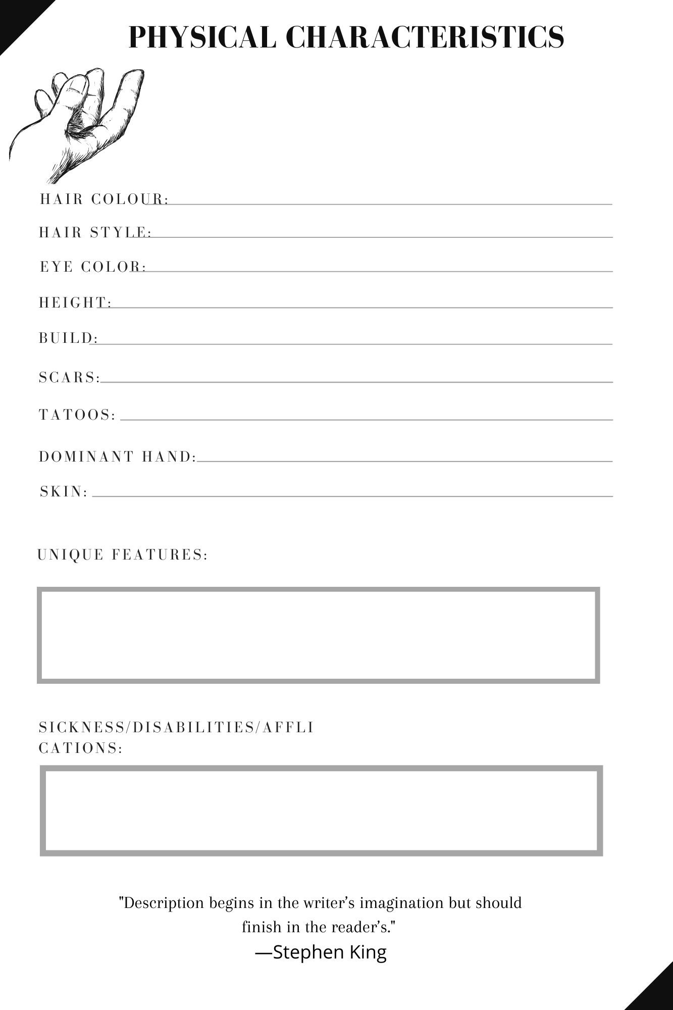 Character Creation Template for Writing - Etsy