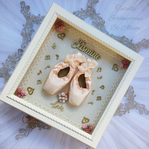 First Pointe Shoes Keepsake Shadow Box Frame, Personalised Ballet Frame, Room Decoration, Bespoke Ballerina Gift, Ballet Wall Art,