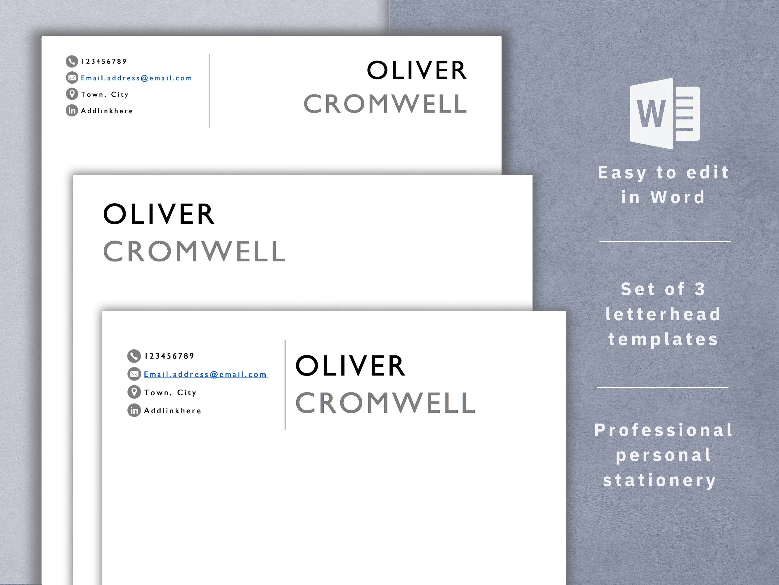 Personal letterhead template, easy to edit in word, simple modern professional letterhead design