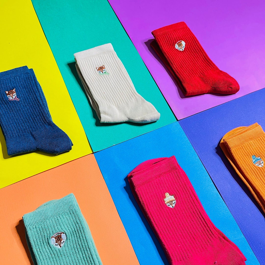 6 Socks Box-fox Socks/embroidery, Cool Socks Women, Crew Socks, Novelty ...