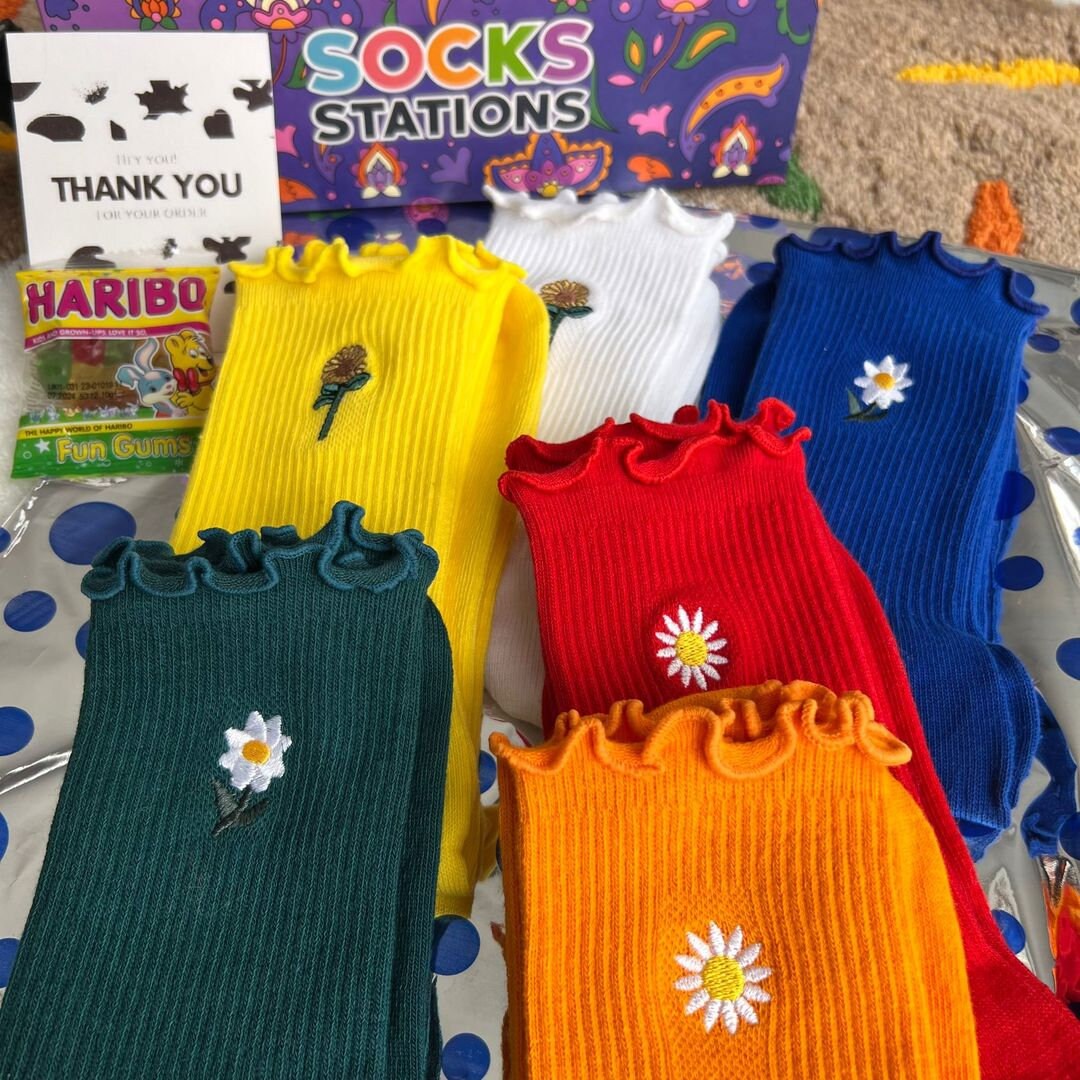 Funny Socks 6 Pair Boxdaisy Socks ,ruffle Socks, Cool Socks, Rainbow Cool Socks for Women