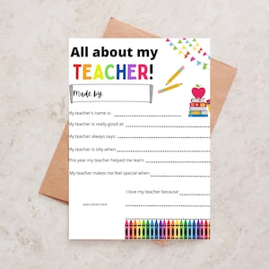 All About My Teacher Gift Printable