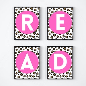 Set of 4, READ Wall Decor, Classroom Decor, Leopard Decor