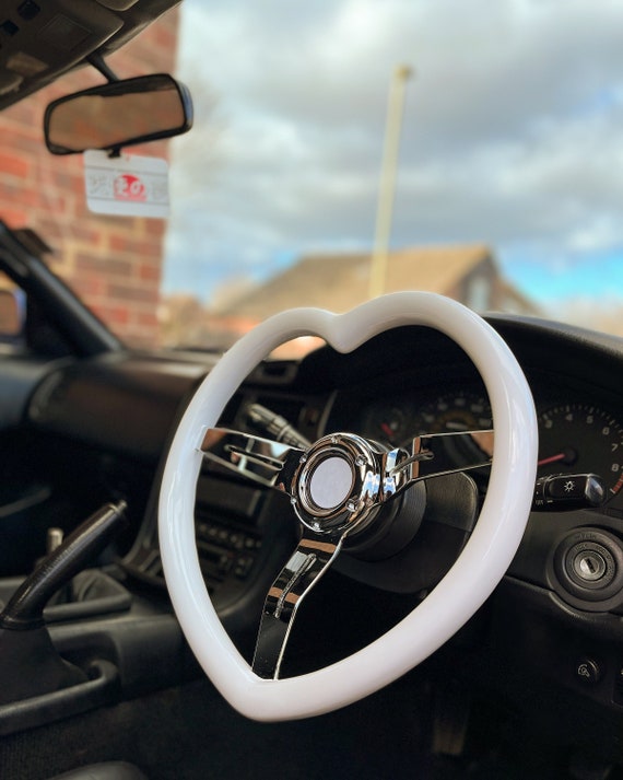 White Heart Shaped JDM Drift Steering Wheel Japanese Car Gifts Accessories