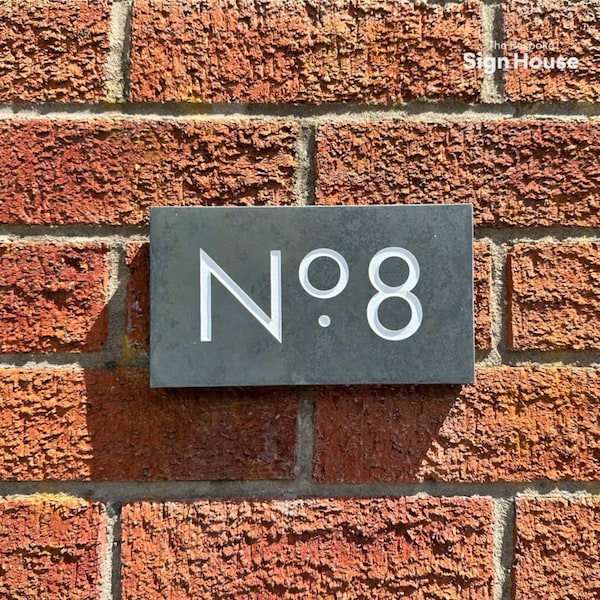 Custom Slate Number Sign for Doors and Homes - Personalised Grey Stone Plaque - Handmade Bespoke Signage