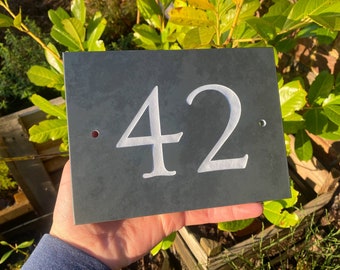 Simple Slate Door Number Sign for Home Porches and Entrances | Personalise with Your Address Number, Custom Sizes & Engraving Colours