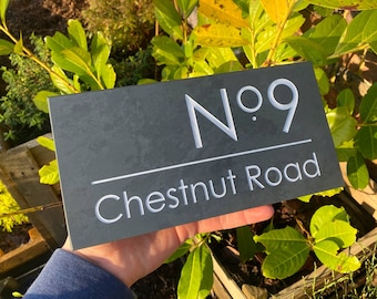 Contemporary Slate Sign with House Humber and Street Name | Engraved and Painted Lettering | Excellent Housewarming Gift | Eco-friendly