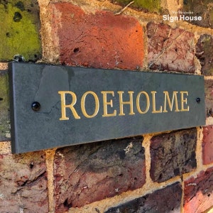 Your House Name Engraved into Grey Riven Slate Personalise with Different Sizes & Colours Made in the UK Long-Lasting Decor image 1