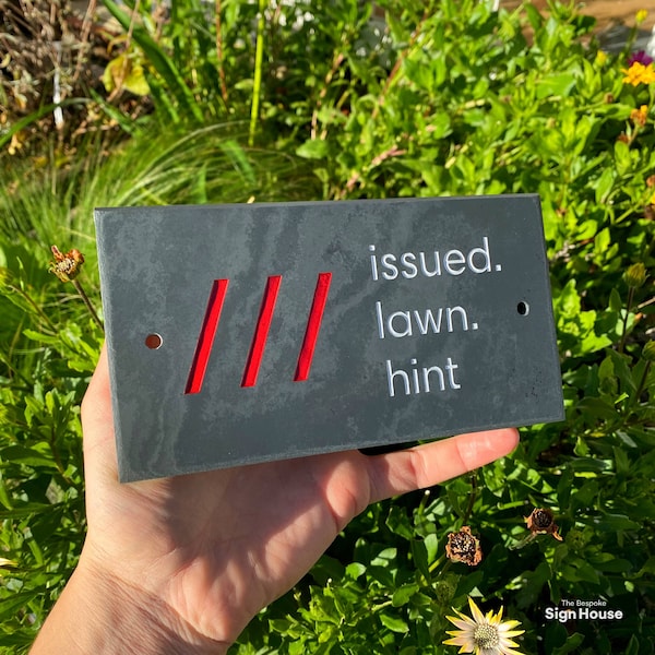 what3words Slate Sign with Your Specific 3 Word Address | Red and White Lettering Infill Colour and Bespoke Sizing Available