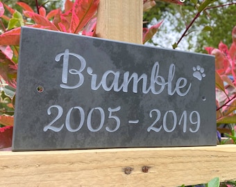 Pet Memorial Gravestone with Name and Dates Engraved into Grey Natural Slate | Durable Personalised Remembrance Plaque