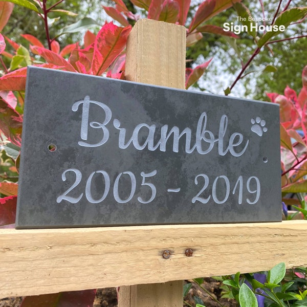 Pet Memorial Gravestone with Name and Dates Engraved into Grey Natural Slate | Durable Personalised Remembrance Plaque