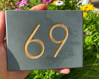 Slate Sign with House Number - Personalised Deep Engraved Plaque with Paint Colour Infill | 100% Weatherproof and Long Lasting Wall Decor