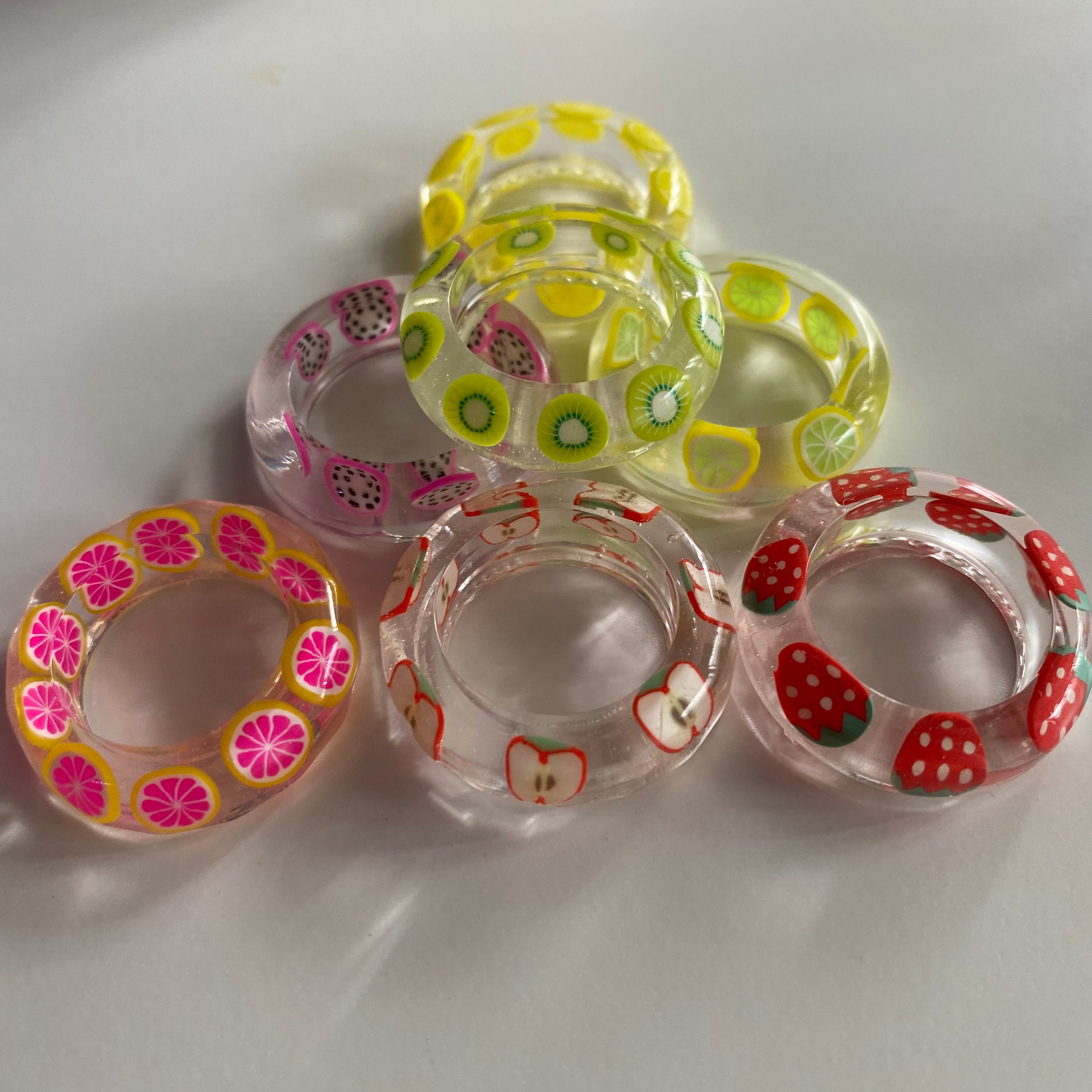 Customizable resin fruit rings chunky rings y2k Etsy