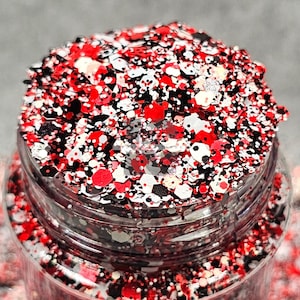 CATRINA - Paillettes d'Halloween | Mélange de paillettes blanc rouge noir | Mélange de paillettes pour scène de crime | Mélange de paillettes du jour des morts | Grosses paillettes d'horreur