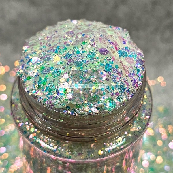 MISTY BELLA - Chunky Opal Mix | Green Blue Purple Mix | White Opal Glitters | Glitters for Snow Globe Tumblers | Glitters for Resin Projects