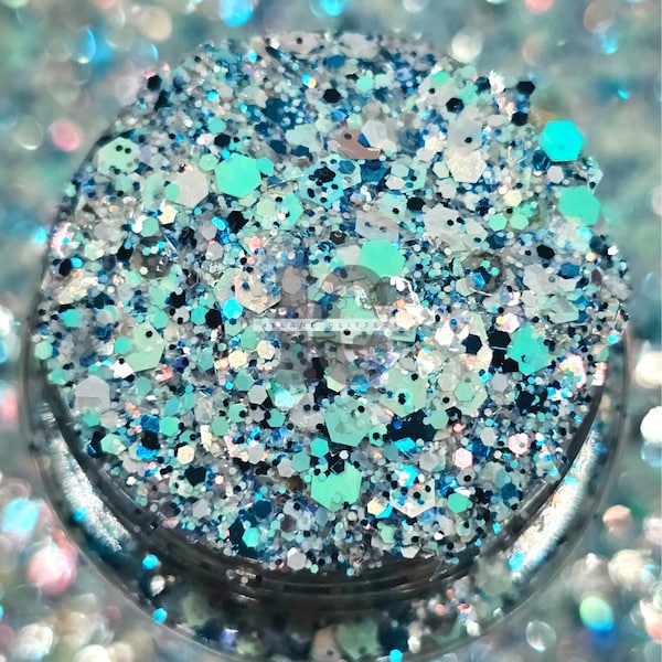 FREEZING WEATHER - Christmas Glitters | White and Blue Glitters | White Blue Mint Glitters | Chunky Iridescent Glitters | Snow Globe Glitter
