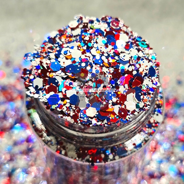 FIREWORKS - Chunky Red White Blue Glitter | Chunky Independents Day Glitter | Chunky Patriotic Glitter | Red White Blue Holographic Glitter