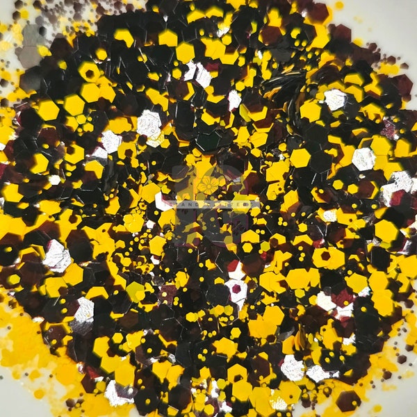 TERRIBLE TOWEL - Black and Yellow Glitters | Shiny Black Glitters | Very Yellow Glitters | Black and Yellow Mix | Glitters for Snow Globes