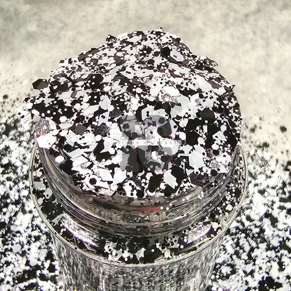 COOKIES & CREAM - Chunky Black and White Glitter Mix | Glitters for Notebook Projects | Glitters for Tumblers | Black and White Glitter