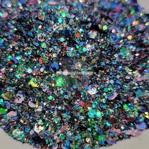 HYPNOS - Mezcla de purpurina negra gruesa / Purpurina holográfica negra gruesa / Mezclas de purpurina personalizadas / Mezcla de purpurina azul y negra / Purpurina para vasos
