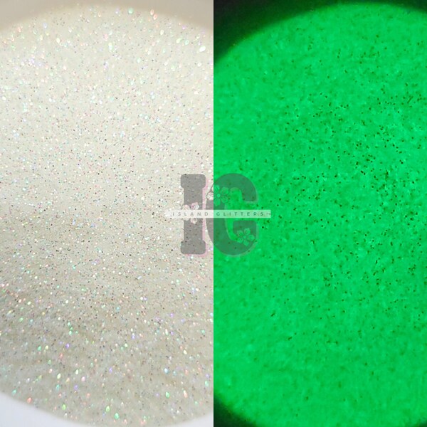 GLOW WORM MINI - Fine Glow Glitter | Fine Glow in the dark Glitter | Fine White to Green Glitter | Fine Halloween Glitter | Fine Glitter Mix