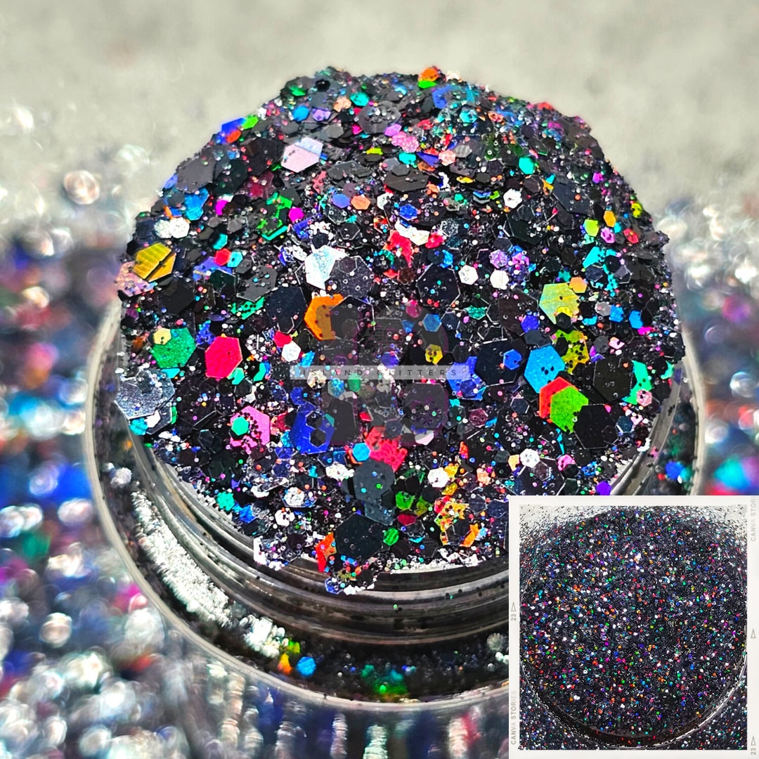 MIDNIGHT SKY - Black Glitters | Holographic Black Glitters | Chunky Black Glitters | Midnight Black Glitters | Glitters for Resin Tumblers
