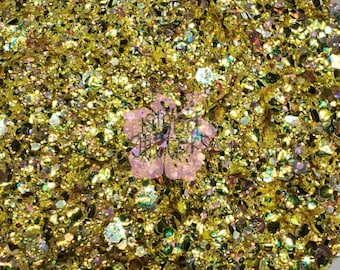 DANAYA - Chunky Gold Glitters | Yellow Gold Glitters | 3D Hologram Glitters | Yellow 3D Glitters | Snow Globe Glitters | Hair Gel Glitters