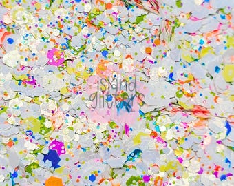 SUMMER VIBES - Chunky Neon Glitters | White and Neon Glitter Mix | Summer Glitter Mix | Snow Globe Glitters | Glitters for Nails | Neon Mix