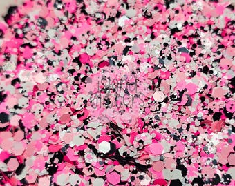 PINK-A-BOO! - Black Pink White Glitter Mix | Halloween Glitter Mix | VDay Glitter Mix | Girlie Glitter Mix | Glitters for Resin & Snow Globe