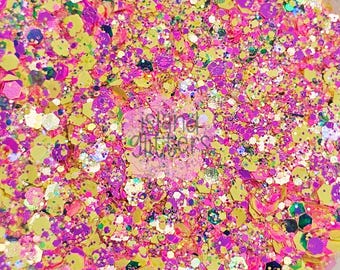 TROPIC TWIST - Neon Glitters Mix | Summer Glitter Mix | Pink and Yellow Glitter Mix | Snow Globe Glitters | Nail Art Glitters