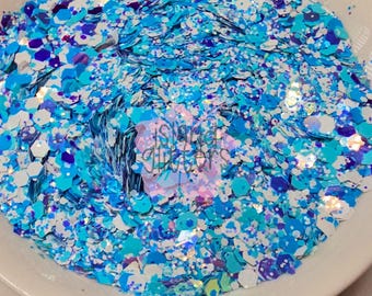 ELSA - Chunky Blue White Purple Glitter Mix | Chunky Winter Glitter Mix | Chunky White Blue Glitter | Snow Globe Glitters | Hair Gel Glitter