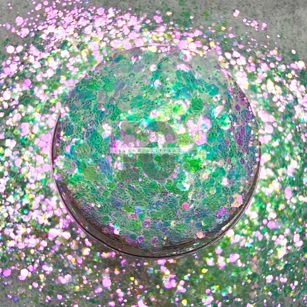 WHITE LIE - Chunky Opal Glitters | Clear Green and Purple | Glitters for Tumblers | Glitters for Resin Projects | Snow Globe Tumbler Glitter