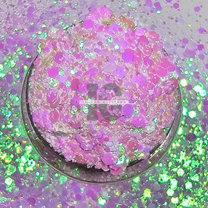 MAHINHIN - Grosses paillettes blanches | Paillettes à changement de couleur blanc à rose | Boule à neige scintillante | Gobelets en gel pour cheveux et paillettes pour maquillage