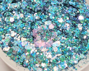 MUTYA - Teal Glitters | Blue Green Glitters | Teal Cat Eye Glitters | Holographic Teal Glitters | Teal Mermaid Glitters | Snow Globe Glitter