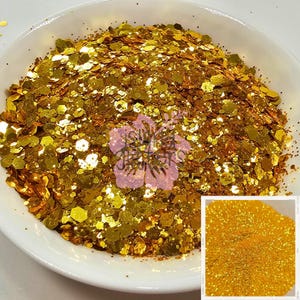 COURONNE - Paillettes dorées métalliques fines | Grosses paillettes d'or jaune | Grosses paillettes dorées métalliques | Paillettes d'or 18 carats | Mélange d'or fin