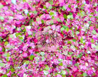 SECRET SOIREE - Pink and Green Glitter Mix | Chunky Glitters Mix | Glitters for Snow Globe Tumblers | Resin Glitters | Nail Art Glitters