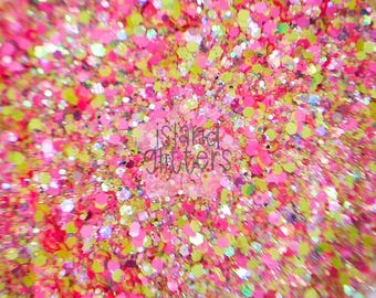 TWISTED SUMMER - Pink Yellow Glitter Mix | Chunky Summer Glitters | Iridescent Glitters | Neon Glitters | Glitters for Snow Globes and Resin