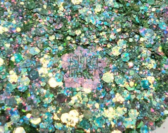 ARIEL - Chunky Green Glitters | Light Green Glitters | Green Cat Eye Glitters | Holographic Glitters | Green Mermaid Glitters for Snow Globe