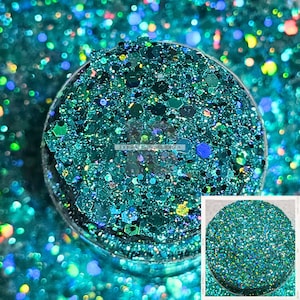 HIDDEN BEACH - Green Glitters | Green Holographic Glitters | Fine Holographic Green Glitters | Holographic Teal Glitters | Teal Glitter