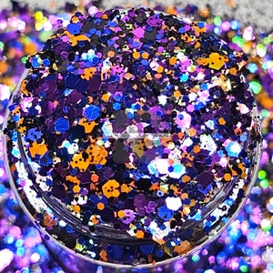 BOO THANG - Purpurinas de Halloween / Mezcla de purpurinas gruesas de Halloween / Mezcla de negro, morado, naranja y verde / Purpurinas espeluznantes / Purpurinas para vasos