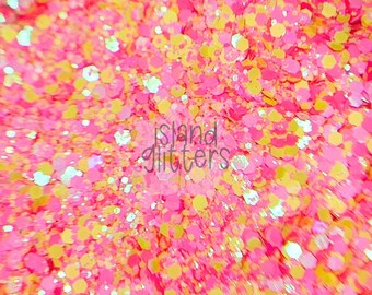 PINK STARBURST - Pink and Yellow Glitter Mix | Chunky Summer Glitter Mix | Chunky Yellow and Pink Glitters | Glitters for Snow Globe Tumbler