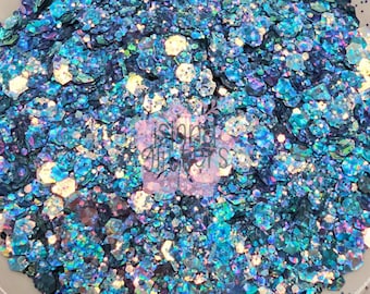 SEYCHELLE - Chunky Blue Glitters | Blue Cat Eye Glitters | Holographic Blue Glitters | Chunky Blue Mermaid Glitters | Glitters for Tumblers