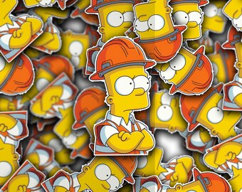 Construction Little Simpson Hardhat Sticker- Construction Sticker, Laptop Sticker, Laminated Sticker, Blue Collar Gift