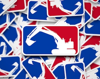 Red White and Blue Excavator Hardhat Sticker- Construction Sticker, Laptop Sticker, Laminated Sticker, Blue Collar Gift