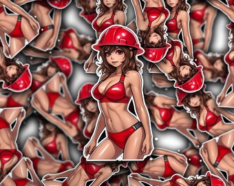 Sexy Red Blue Collar Women Hardhat Sticker- Construction Sticker, Laptop Sticker, Laminated Sticker, Blue Collar Gift, Gifts for Blue Collar