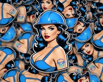 Blue Collar Baddie In Blue Hardhat Sticker- Construction Sticker, Laptop Stickers, Laminated Sticker, Blue Collar Gift, Gift for Blue Collar