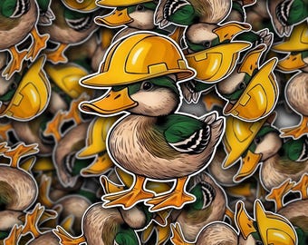 Mallard in a Hard Hat Hardhat Sticker- Construction Stickers, Laptop Stickers, Laminated Stickers, Blue Collar Gifts, Gifts for Blue Collar