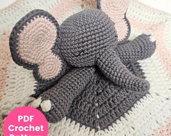 Elephant Lovey Crochet Pattern PDF | Baby Security Blanket Comforter | Intermediate | Worsted Cotton