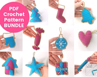 12 Christmas Ornament Crochet Patterns | Ornament Crochet Pattern Bundle | Christmas Decoration Crochet Patterns | PDF Crochet Patterns