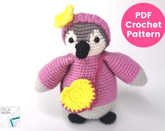 Baby Penguin Amigurumi Crochet Pattern PDF | Heart Bag & Flower Headband | DK Cotton | Minimal Sewing | Intermediate